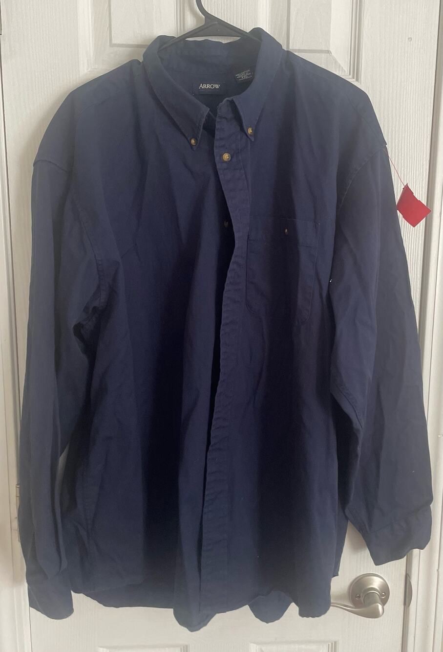 Arrow 100% Cotton Button Down Navy Dress Shirt, B92, XXL - Picture 1 of 4